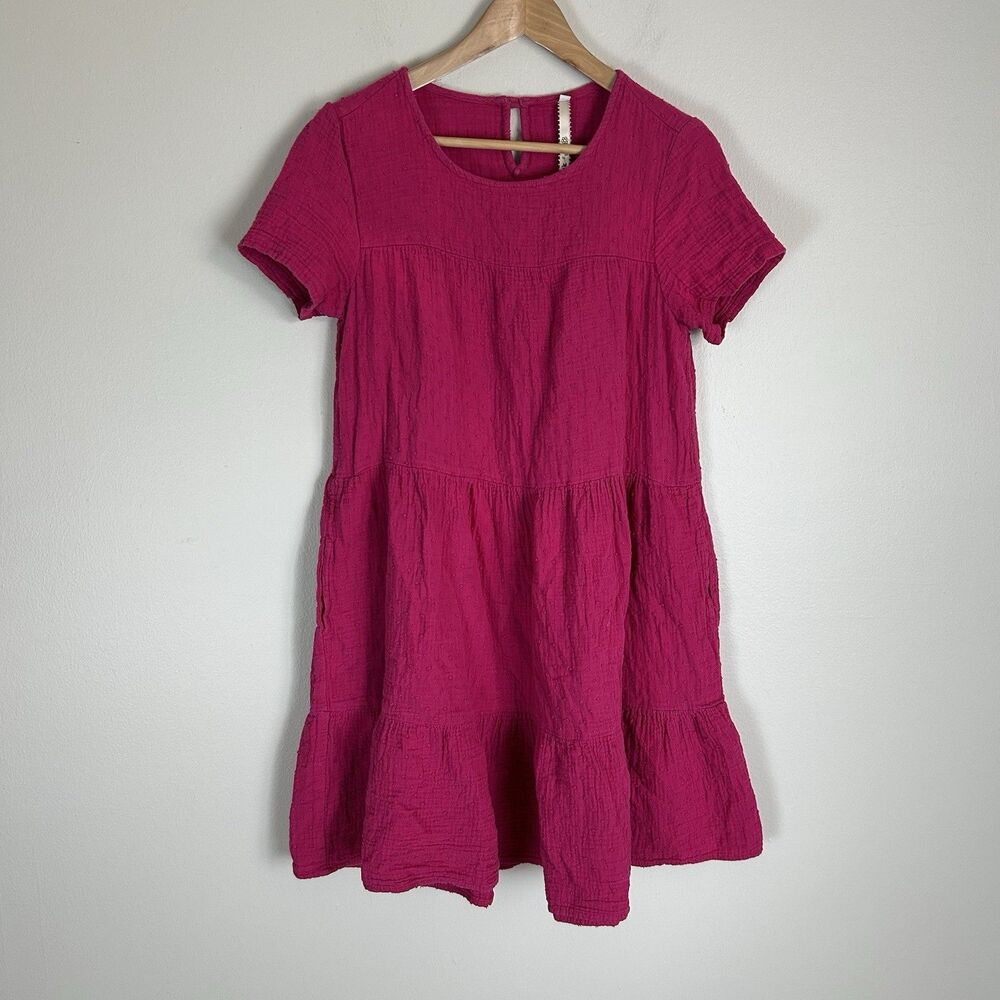 Uncle Frank XS Pink Gauze Mini Dress Tiered Embroidered Mini Cotton